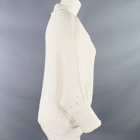 INHABIT Taille S Cardigan en tricot ajouré en coton texturé blanc à manches chauve-souris