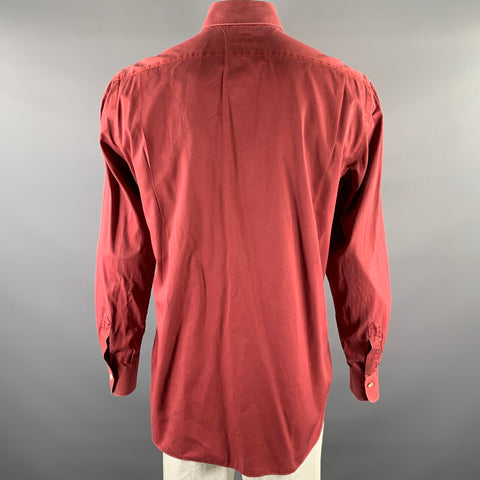 KITON Size XL Burgundy Twill Pointed Collar Long Sleeve Shirt