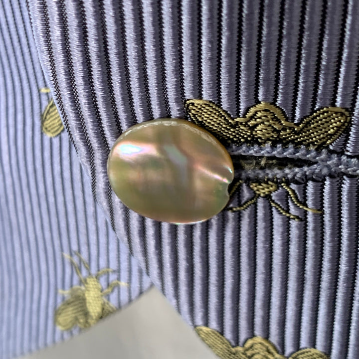 FAVOURBROOK Size 46 Blue Gold Embroidered Bees Silk Classic Vest