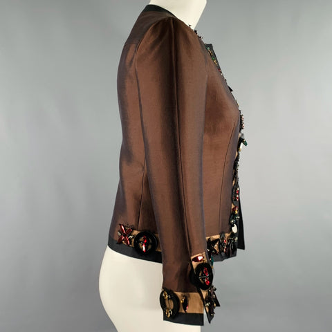 PRADA SS05 Size 2 Brown Black Wool Silk Embellishment Jacket Blazer