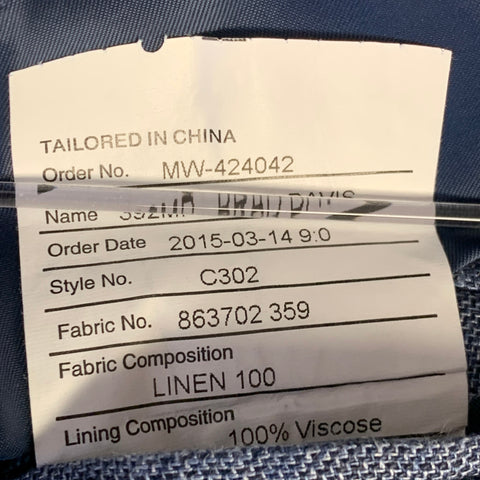 MARK POMERANTZ Size 44 Blue Linen Notch Lapel Sport Coat