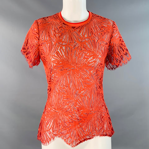 PROENZA SCHOULER Size S Red Orange Lace Raw Edge Casual Top