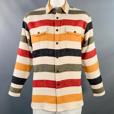 PENDLETON Size L Cream Multi Color Stripe Cotton Oversized Long Sleeve Shirt