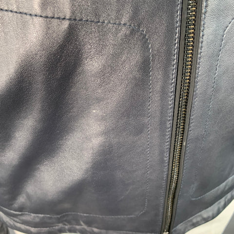 BUGATCHI Size L Navy Lambskin Leather Moto Racer Jacket