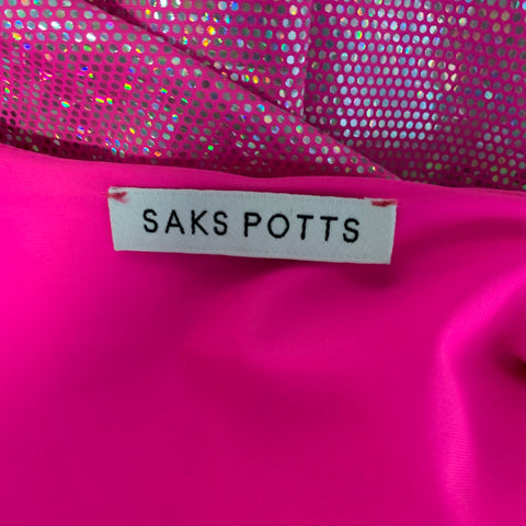 SAKS POTTS Size S Pink Silver Polyamide Eastane Metallic A Line Dress