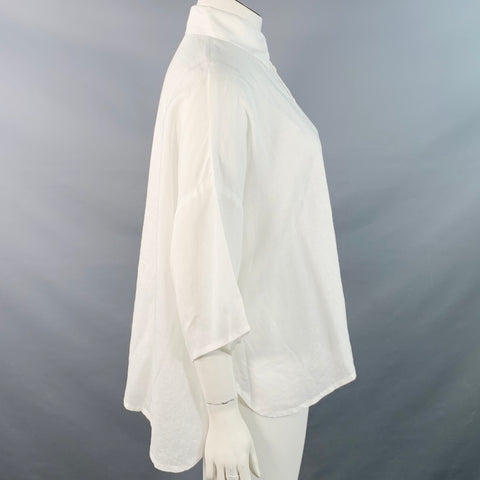 ESKANDAR Size L White Linen Oversized Button Up Shirt