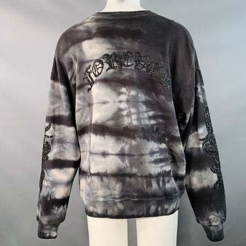 AMIRI Size S Grey Black Tie Dye Glitter Applique Cotton Crew Neck Sweatshirt
