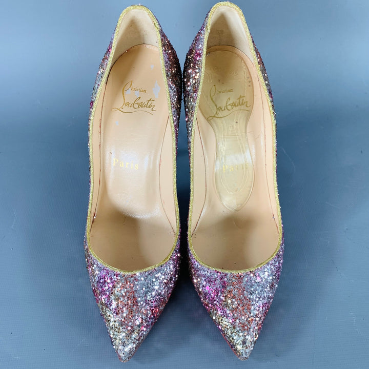 CHRISTIAN LOUBOUTIN Size 4.5 Silver Pink Glitter Stiletto Pumps