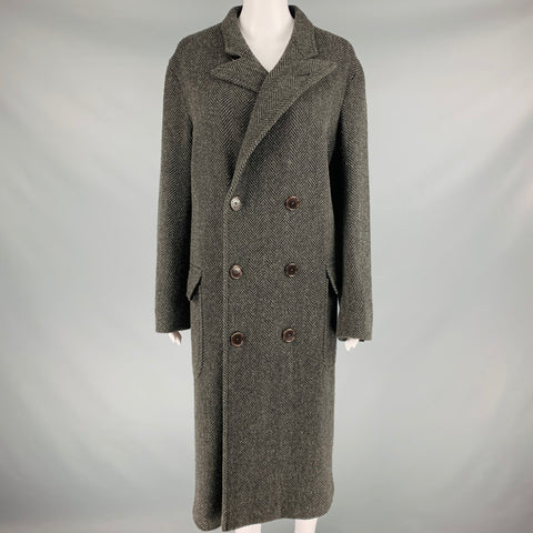 RALPH LAUREN Size 8 Grey Black Wool Herringbone Double Breasted Coat