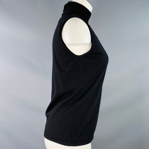 AKRIS Size 8 Black Beaded High Neck Casual Top