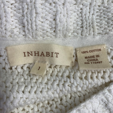 INHABIT Taille S Cardigan en tricot ajouré en coton texturé blanc à manches chauve-souris