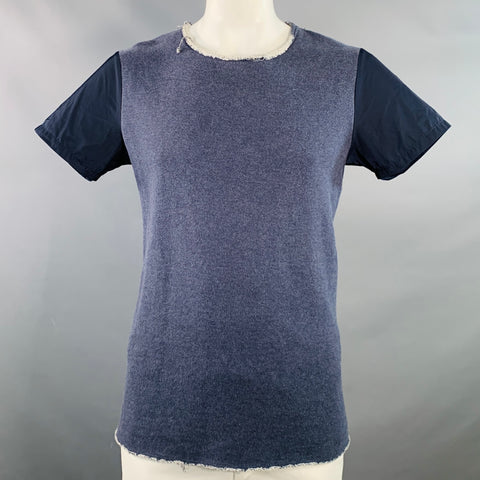 ROCHAMBEAU Size XL Navy White Cotton Polyester Raw Edge T-shirt