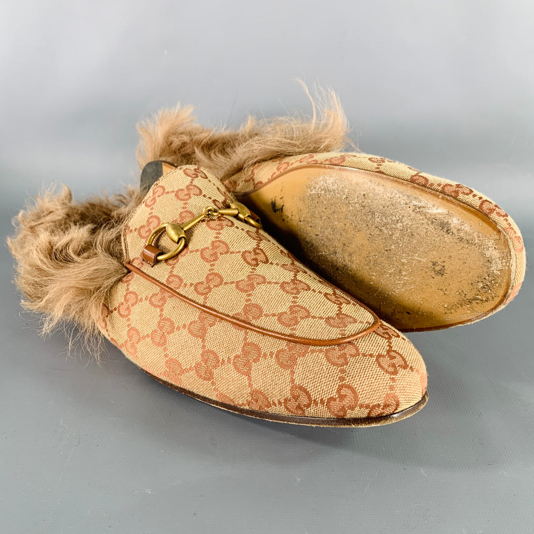 GUCCI Size 11.5 Guccissima Beige Rust Monogram Canvas Slip  display picture 1