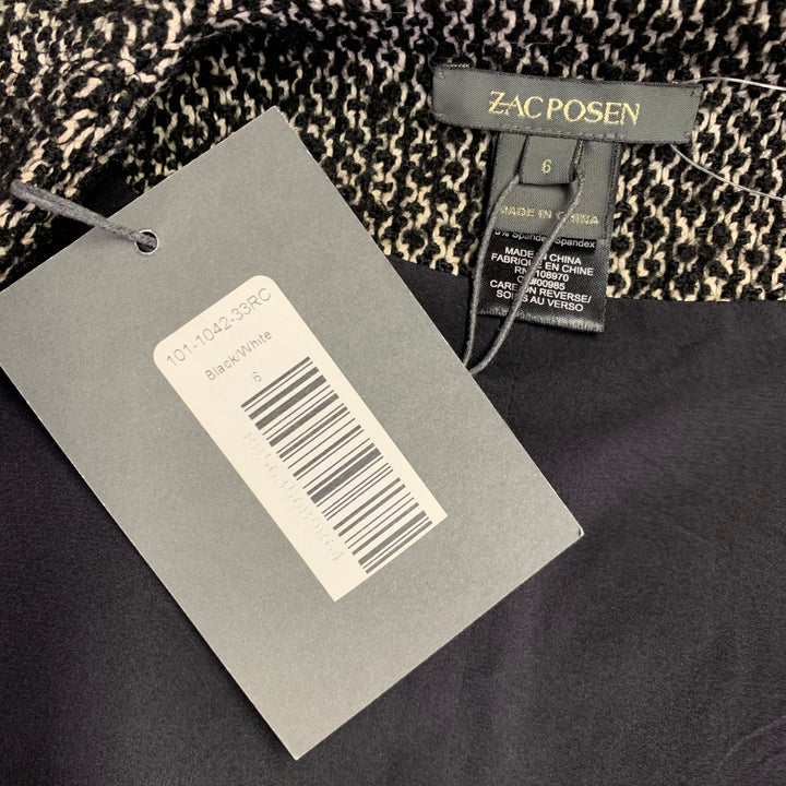 ZAC POSEN Size 6 Black White Cotton Blend Tweed Short Sleeve Skirt Suit