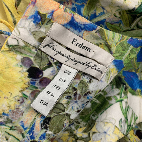 ERDEM Size 4 Green & Yellow Floral Cotton Sleeveless Blouse