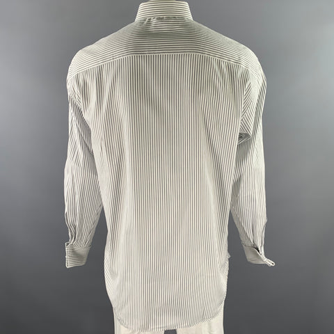 ERMENEGILDO ZEGNA Size L White Navy Stripe Cotton French Cuff Long Sleeve Shirt