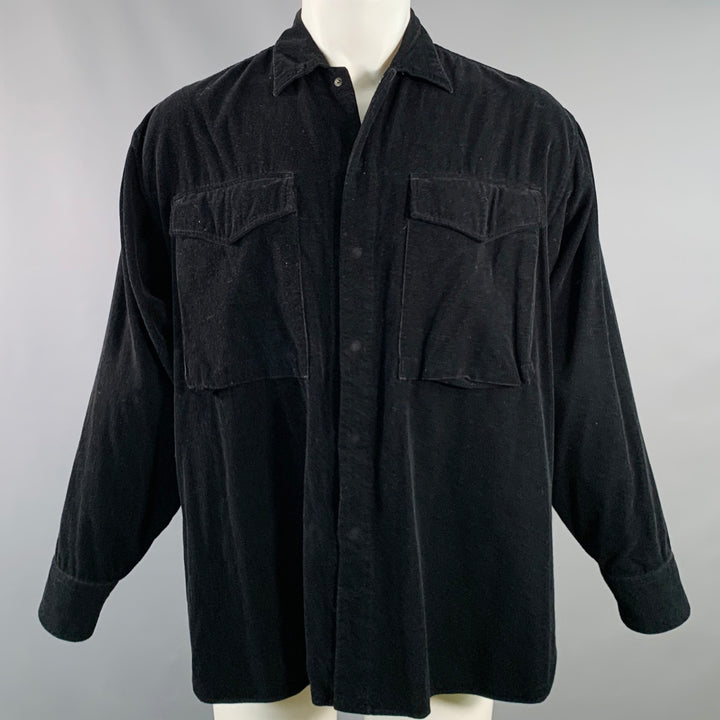 MARKAWARE Size M Black Corduroy Cotton Oversized Two Pockets Long Sleeve Shirt