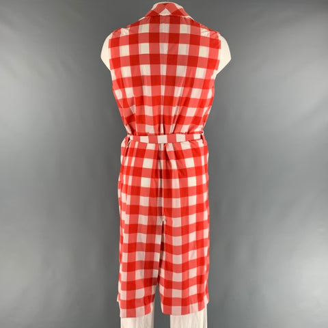 LA PERLA Bata Nylon Elastano Cuadros Rojo Blanco Talla L