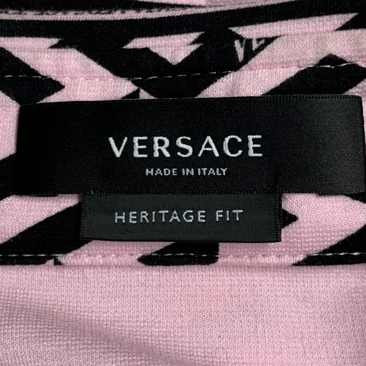 VERSACE Size 48 Pink Black Greca Viscose Point Collar Heritage Fit Long Sleeve Shirt