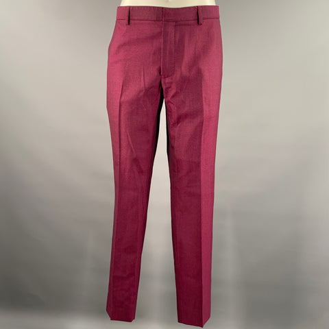 CALVIN KLEIN Size 42 Burgundy Nailhead Wool Notch Lapel Suit