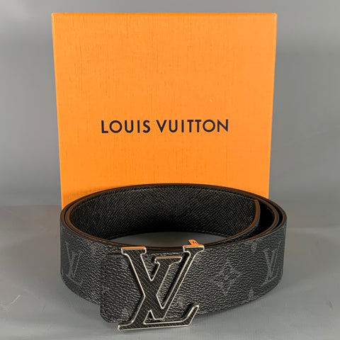 LOUIS VUITTON Size 36 Black Grey Monogram Canvas Belt