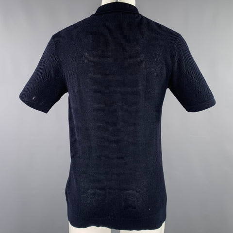 SCOTCH AND SODA Size M Navy Waffle Knit Cotton Half Placket Polo