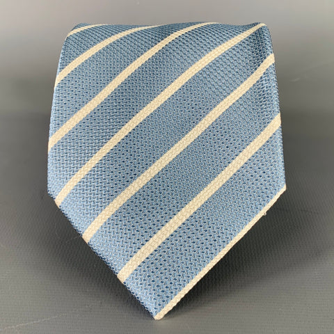 BRIONI Light Blue White Diagonal Stripe Silk Tie