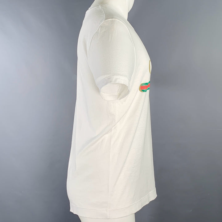 GUCCI Size S White Red Green Logo Cotton Crew-Neck T-shirt