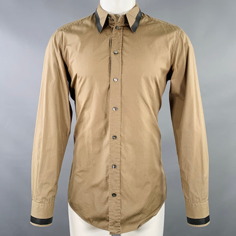 DOLCE & GABBANA Size M Tan Black Cotton Contrast Trim Long Sleeve Shirt