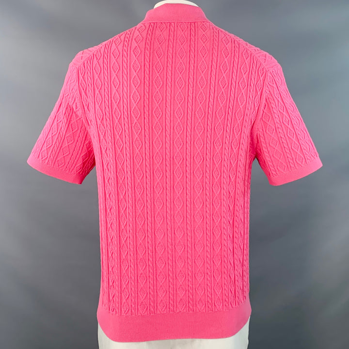 MR TURK Size XL Pink Cable Knit Cotton Half Placket Polo