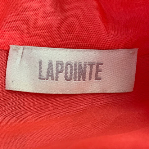 LAPOINTE Size S Pink Coral Silk High Neck Feather Trim Blouse