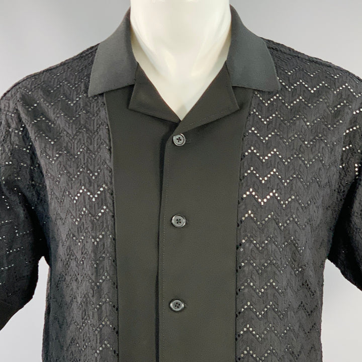 FIVE CM Size S Black Lace Cotton Blend Camp Short Sleeve Shirt