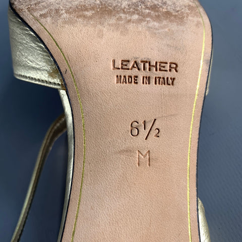 ANNE KLEIN Size 6.5 Gold Leather Ankle Strap Pumps