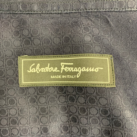 SALVATORE FERRAGAMO Size L Navy Dots Cotton Button Up Long Sleeve Shirt