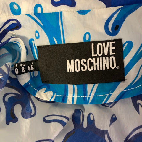 MOSCHINO Size 8 White Blue Polyamide Splash Raincoat