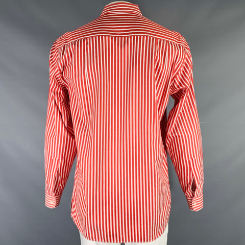 ERMENEGILDO ZEGNA Size L Red White Stripe Cotton Button Up Long Sleeve Shirt