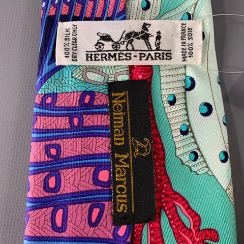 HERMES Multi Color Fish Silk Tie