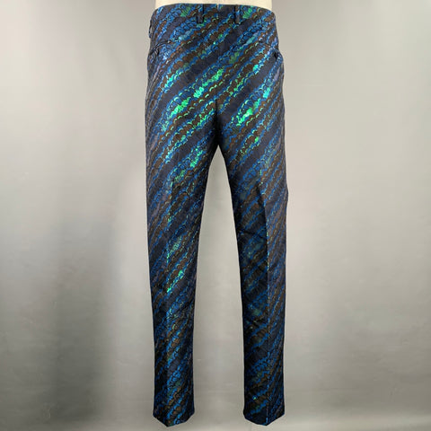 DOLCE & GABBANA Size 44 Black Green Blue Jacquard Polyester Suit