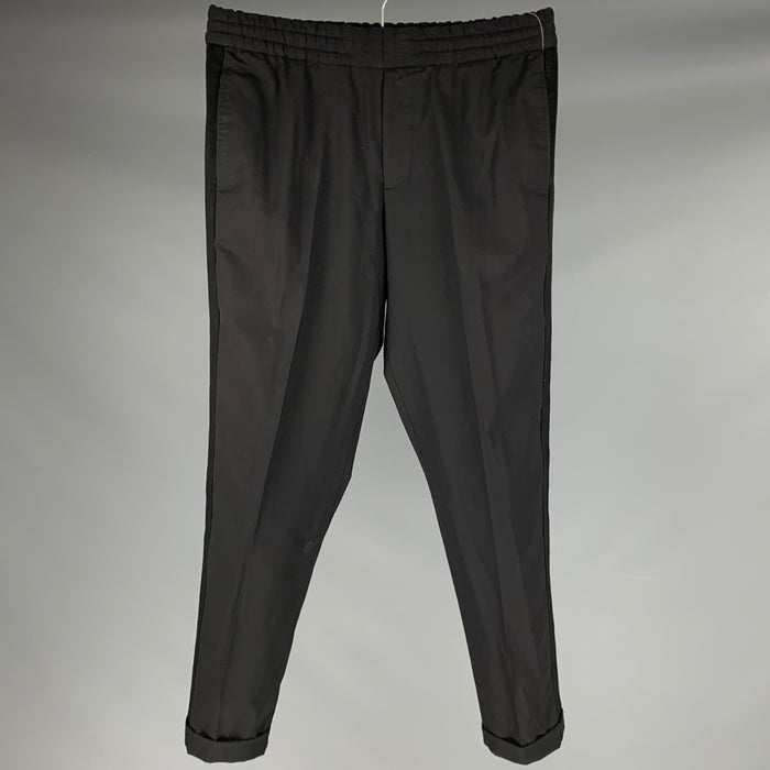PS by PAUL SMITH Talla 32 Pantalones casuales con cordón y puños de mezcla de lana negra