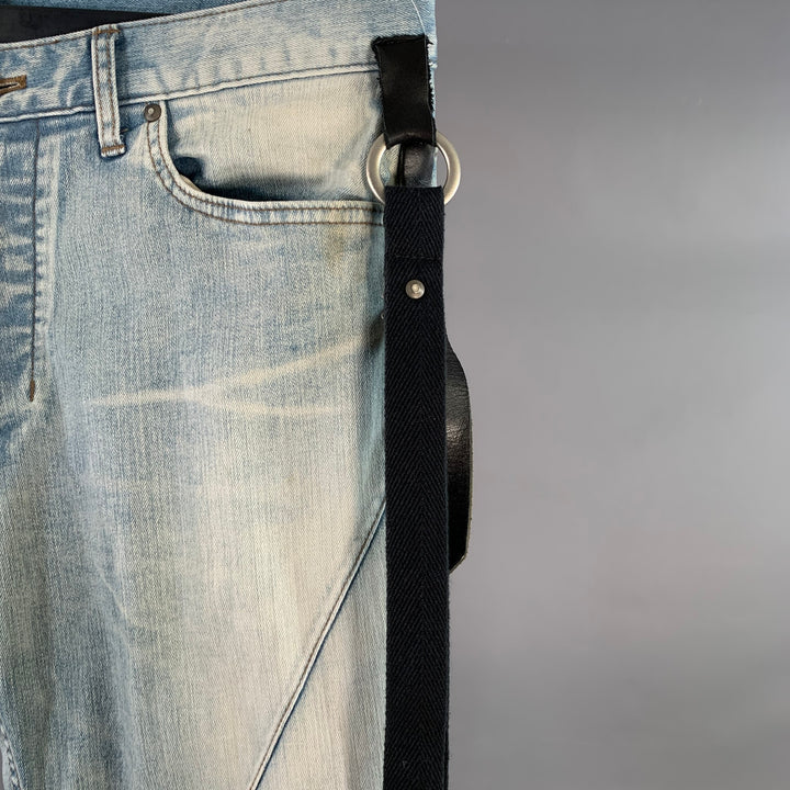 SEIGEKI Size 34 Blue Acid Wash Cotton Blend Raw Edge Jeans