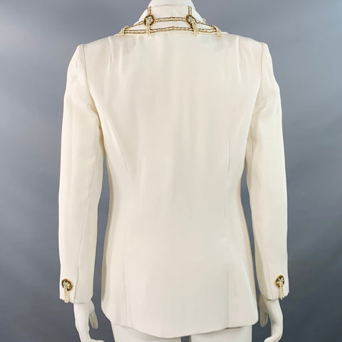 VICTORIA ROYAL Size 12 Cream Polyester Beaded Shawl Collar Jacket Blazer
