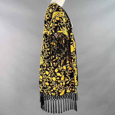 Manteau ouvert brodé en soie à franges noir et jaune ALICE + OLIVIA Taille XS/S
