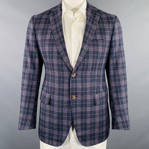 SARTORIA PARTENOPEA Size 42 Grey Purple Plaid Wool Cashmere Sport Coat