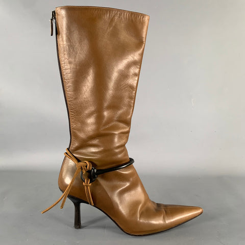 GUCCI Size 7.5 Brown Leather Pointed Toe Boots