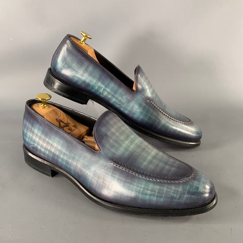 KLEIN EPSTEIN & PARKER Size 9.5 Turquoise Blue Abstract Leather Slip O – Sui Generis Designer Consignment