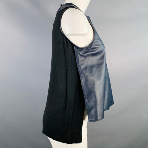 DAMIR DOMA Size S Navy Black Sheepskin Chiffon Sleeveless Casual Top
