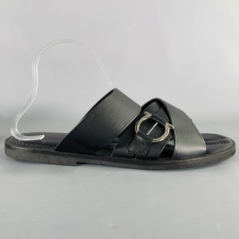 SALVATORE FERRAGAMO Size 12 Black Leather Criss Cross Straps Sandals