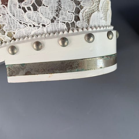 GIVENCHY Size 10 White Leather Lace Studded Derby Shoes