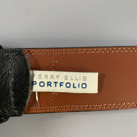 PERRY ELLIS Size 44 Black Brown 1P32030 Full Grain Leather Bonded Leather Belt