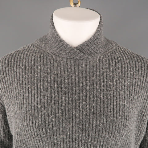 PHILLIP LIM Size S Gray Charcoal Distressed Viscose Blend Shawl Collar Sweater